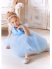 Feifei Sleeves Sky Blue Tulle Floral Flower Girl Dress